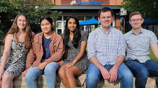 Rotty Lab outing, 2022. Left to right: Summer Paulson, Sophia Liu, Rohini Manickam, Dr. Jeremy Rotty, and Matthew Stinson. (Photo courtesy of Dr. Jeremy Rotty)