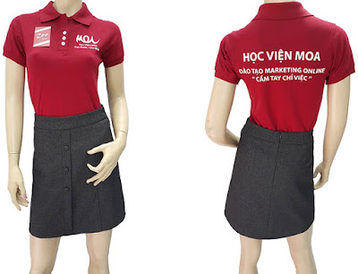 Áo đồng phục vải thun của học viện MOA đã may thành phẩm.
