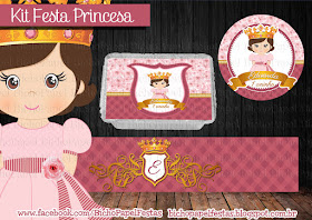 kit festa princesa coroa rosa 