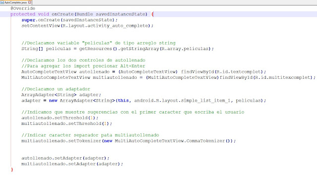 Android AutocompleteTextview y MultiAutoCompleteTextview
