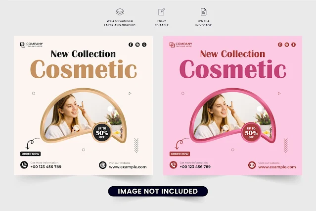 Cosmetic sale web banner template vector free download