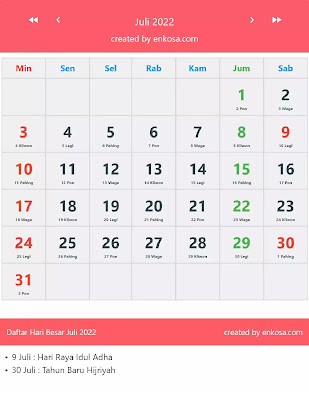 Kalender Bulan Juli 2022 dan Hari Peringatannya