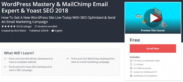 [100% Free] WordPress Mastery & MailChimp Email Expert & Yoast SEO 2018