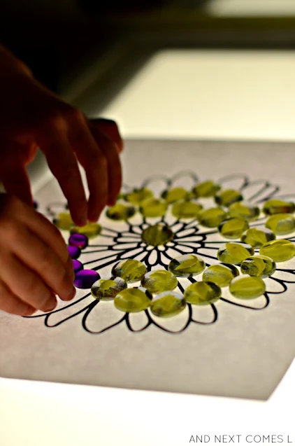 Creating flower mandalas on the light table