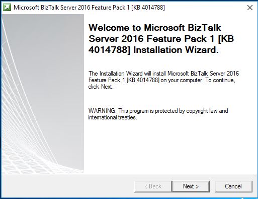 BizTalk feature Pack1 installer wizard page 1