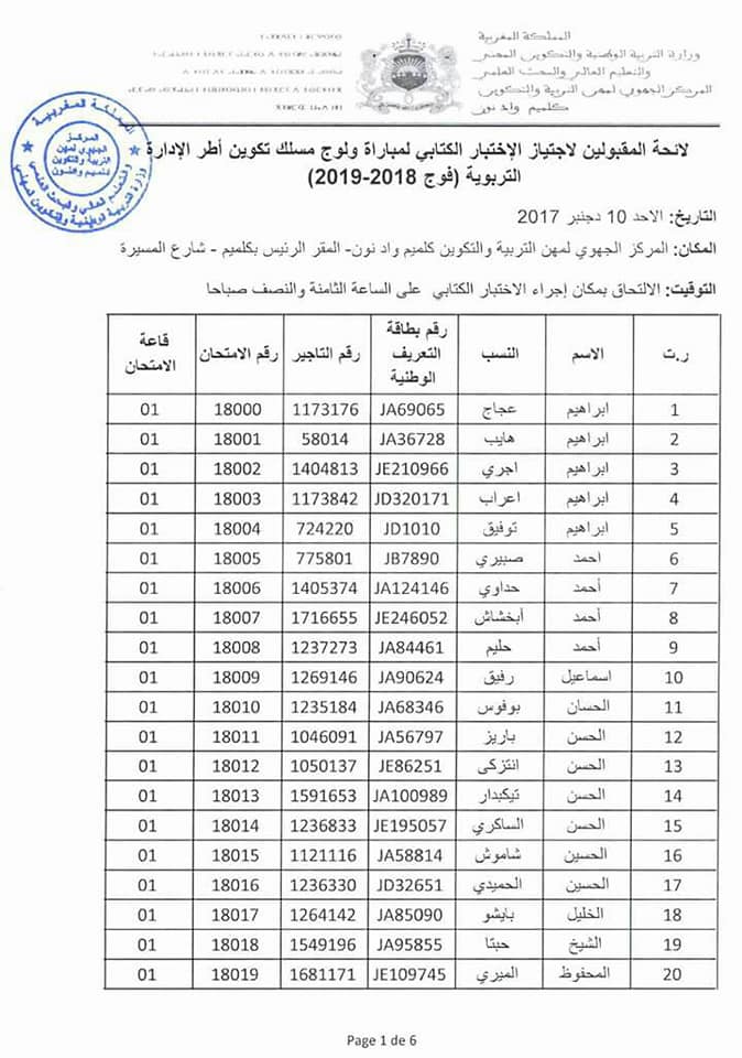 نتائج الإنتقاء الأولي لمباراة مسلك الإدارة التربوية لجهة كلميم واد نون دورة دجنبر 2017