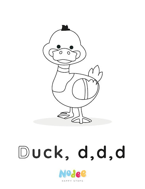 Letter D - Dog -Duck - Black and White - Nodee Happy Steps