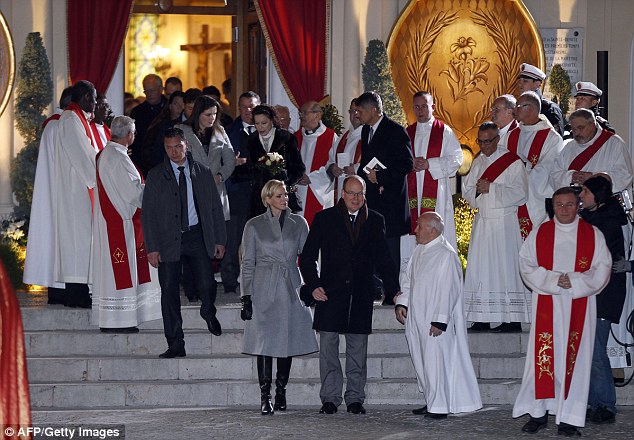 Prince Albert II and Princess Charlene left a church in Monaco after a mass celebrating the patron saint