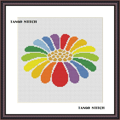 Rainbow colors cross stitch flower embroidery pattern - Tango Stitch