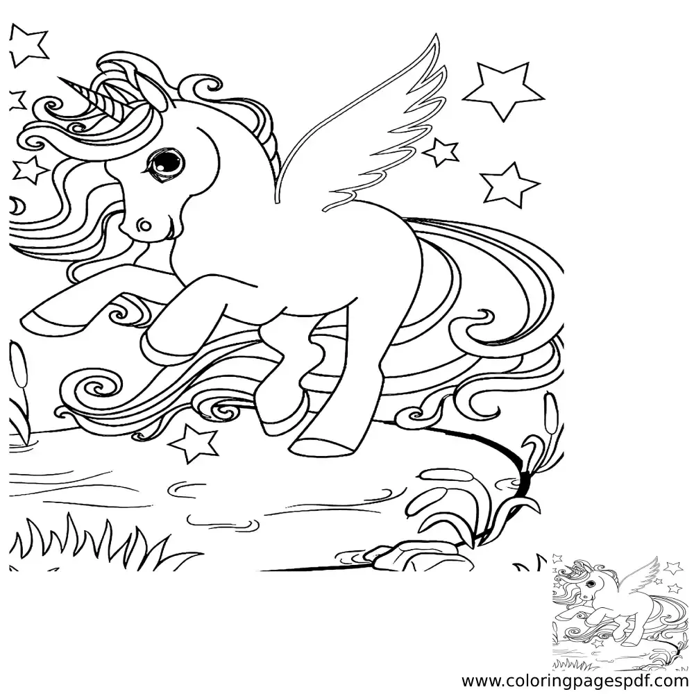 Coloring Page Of A Unicorn With Small Wings