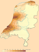 Op de geologische kaart van Nederland is de ligging van holoceen klei/veen . (diepte pleistoceen)