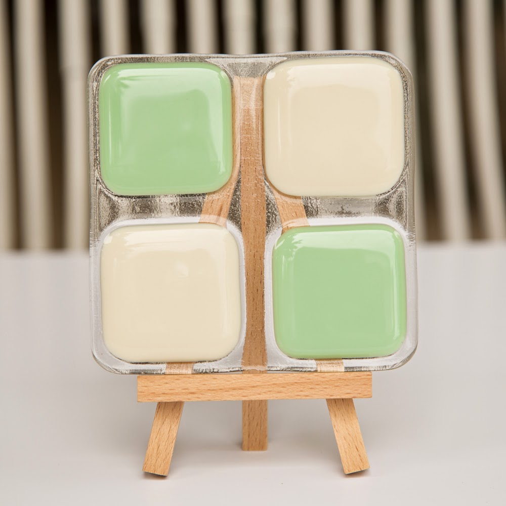 sassy glass studio, fused glass, coasters, mint green, ivory, vintage, kitchen, Etsy, Knoxville