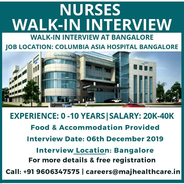 NURSES WALK IN INTERVIEW TO COLUMBIA ASIA HOSPITAL, BANGALORE 