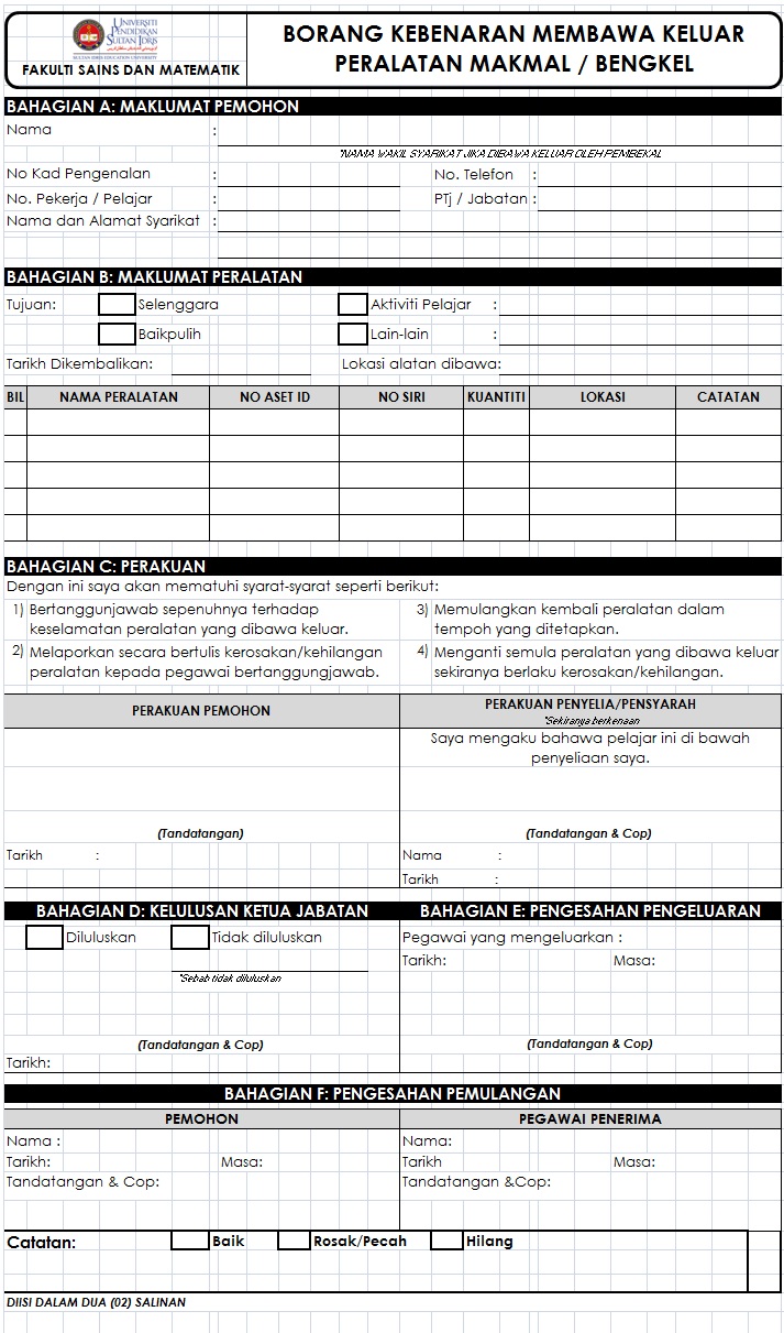 Borang keluar pejabat borang keluar pejabat makmal kimia 