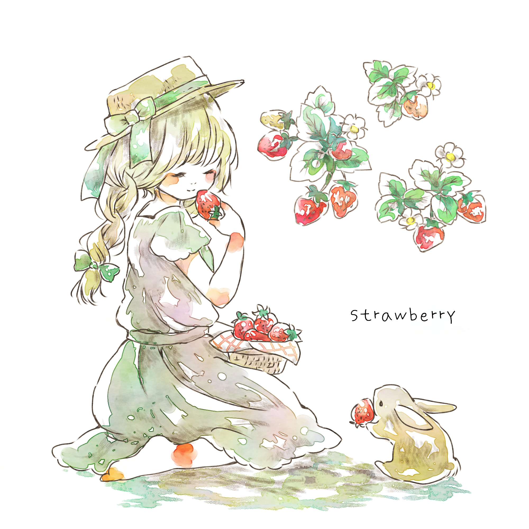 女の子とうさぎと苺のイラスト かわいい絵 遠北ほのかのイラストサイト
