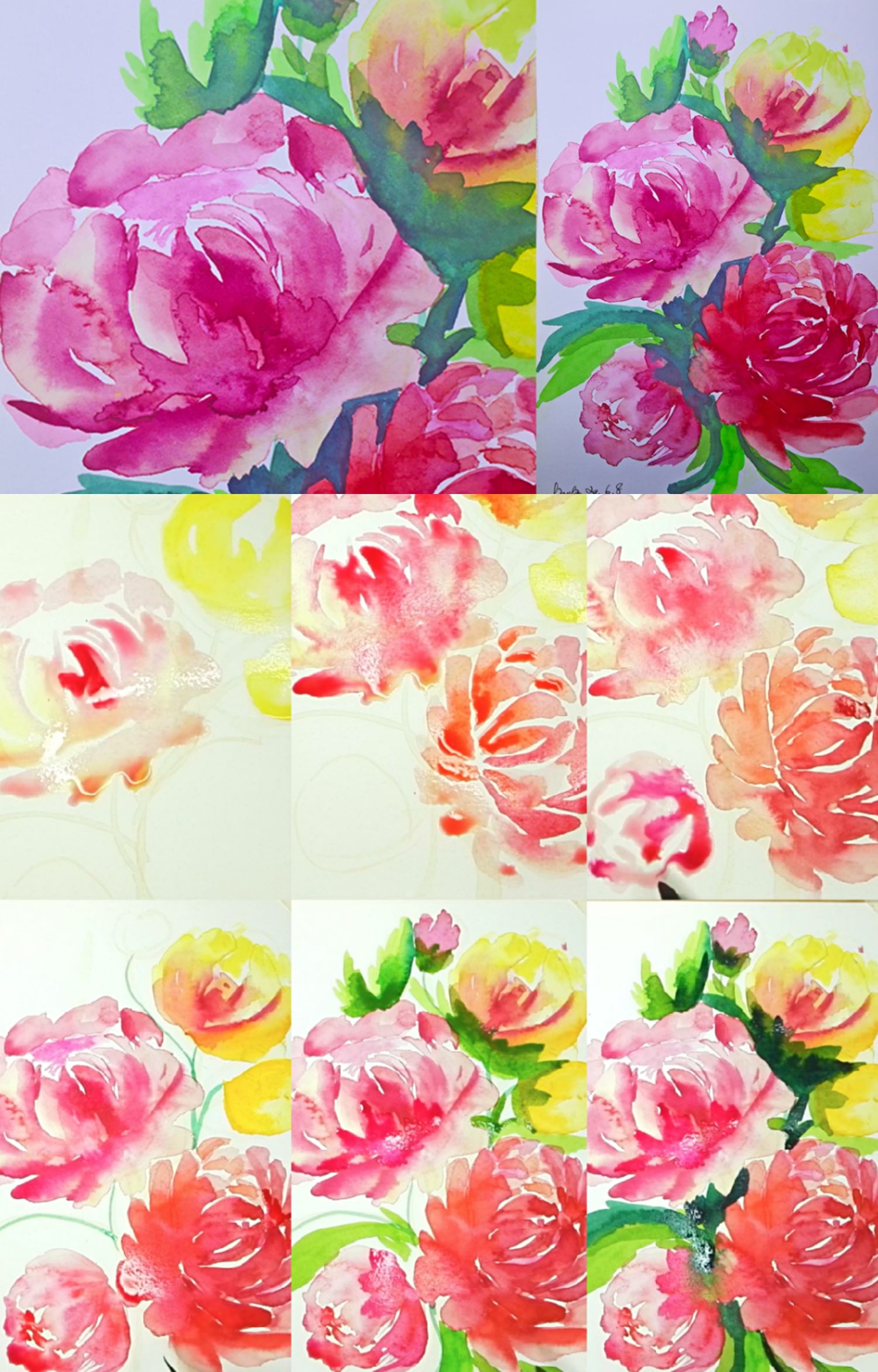 How to draw watercolor peony step by step tutorial easy