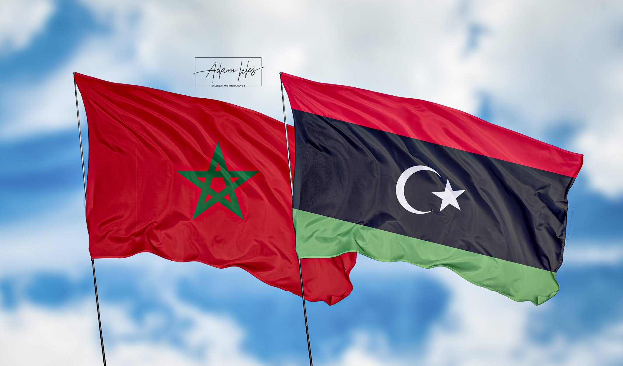 تحميل اجمل خلفية المغرب وليبيا خلفيات اعلام ليبيا والمغرب ترفرف في السماء