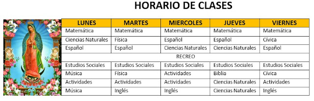 horario de clases, ejemplo de horario de clases