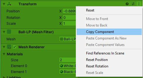 Copying the transform component