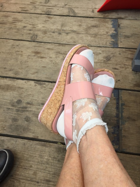 Wearing lacy socks with my open tow sandals, Japanese style