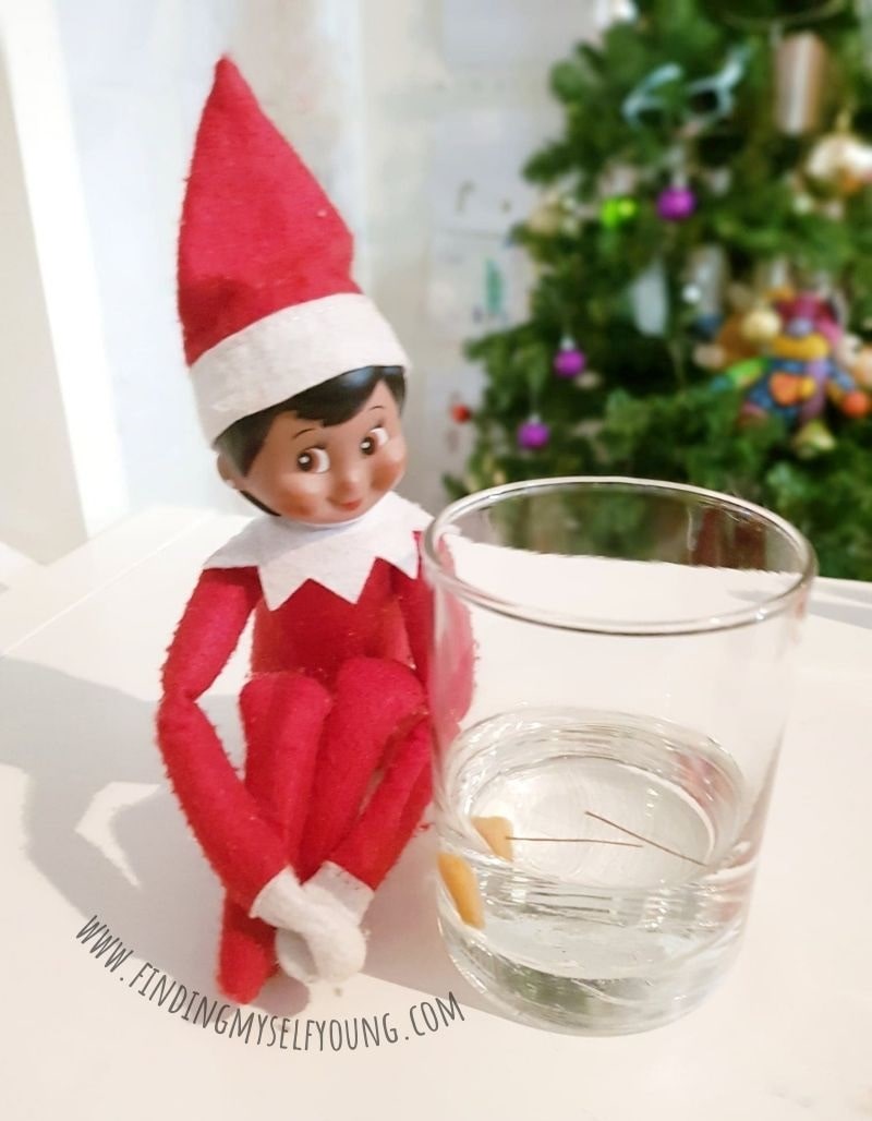 elf brings melted snowman in glass