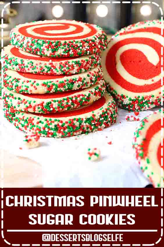 Christmas Pinwheel Sugar Cookies are fun festive and incredibly easy to make. This simple recipe will have you enjoying these tasty treats in no time. It is so easy you can use your favorite recipe or mine. Even store bought dough will work in a pinch. #DessertsBlogSelfe #ChristmasCookies #Pinwheel #DessertsforParties #christmas #creamcheeses