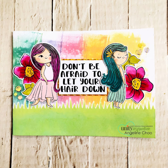 ScrappyScrappy: Beth Duff Designs - Unity Stamp Blog Hop - Let your hair down #scrappyscrappy #bethduffdesigns #unitystampco #card #cardmaking #stamp #stamping #quicktipvideo #youtube #timholtz #distressoxide #rainbowsky #spectrumnoir #simonsaysstamp #grassyedges #moana #letyourhairdown #copicmarkers #auroraborealis 