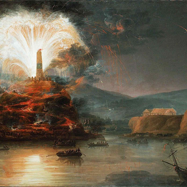 Fogos artificiais  em Kaniów, Crimeia para a czarina Catarina II da Rússia ver. Jan Bogumi Plersz (1732-1817), Lviv National Art Gallery.