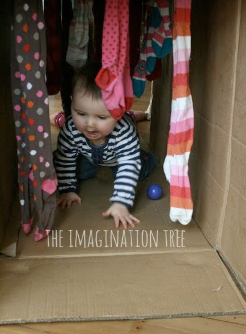 DIY baby sensory tunnel to crawl though.