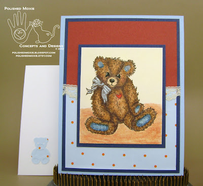 Picture of my lace embellished teddy bear card and its coordinating envelope