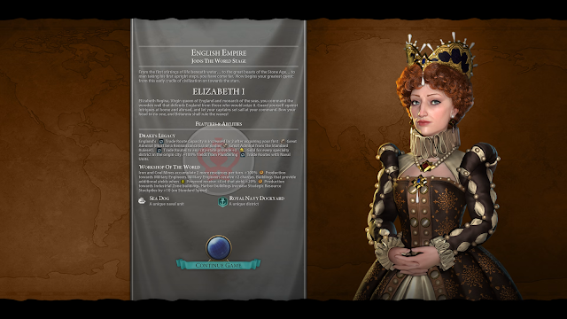 Screenshot of loading screen for Elizabeth I from Civilization VI