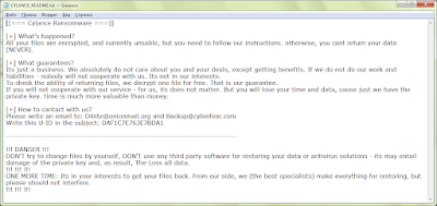 Cylance Ransomware note, записка о выкупе