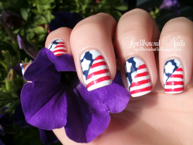 4th of July Memorial Day USA flag United States of America red white blue stars stripes nail art nailart mani manicure Spellbound Nails handpainted hand painted freehand