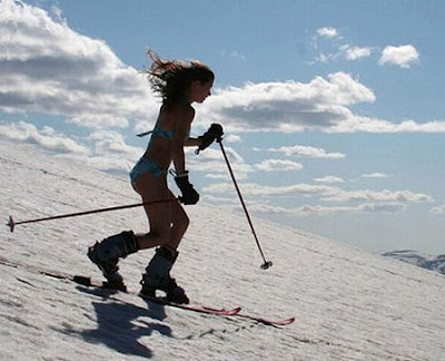 Bikini snow skiing