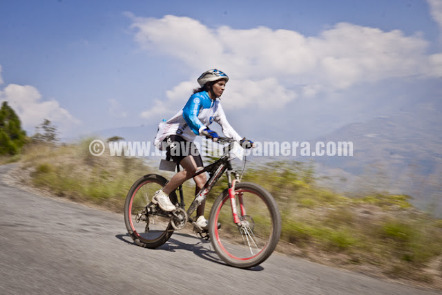 Mountain Terrain Biking, Himachal Pradesh 2011 - Day 3 - Tani Jubber to  Kullu Sarhan : I don't know her name but she was among the three lady riders who completed the race till last day... This was her first MTB challenge in Himalayas and she was trained by Mr. Dutta Patil, who was runner in maters category 2010