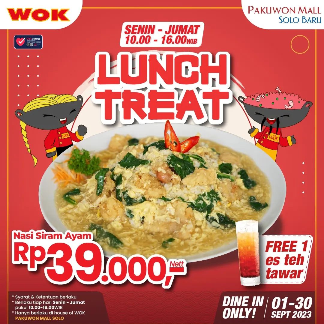 Promo WOK RESTAURANT NASI SIRAM AYAM – Menu LUNCH TREAT cuma 39RB