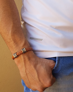 Man Wearing a Brown Leather Bracelet