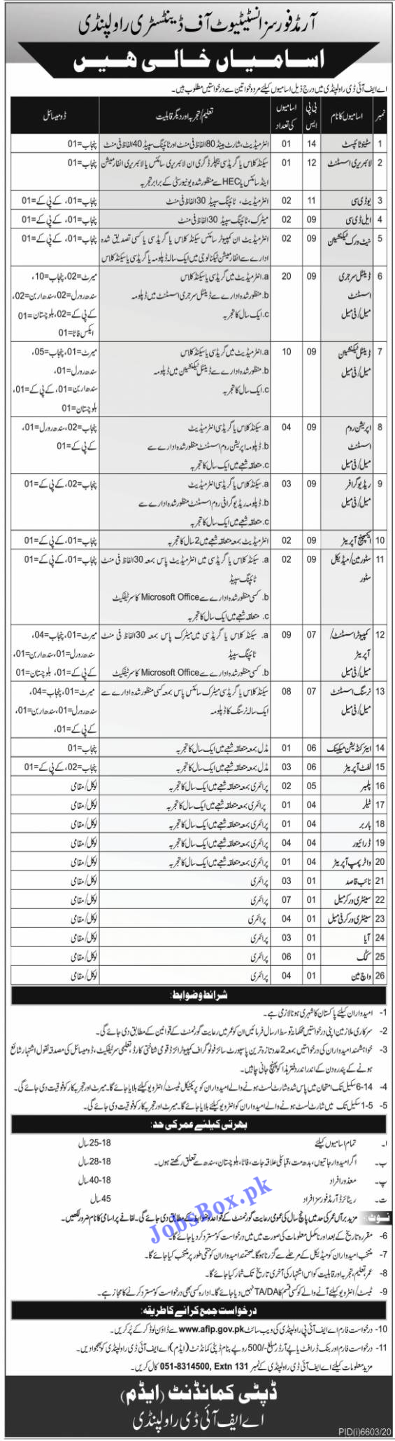 Armed Forces Institute of Dentistry AFID Jobs 2021 || Latest Pak Army jobs 2021