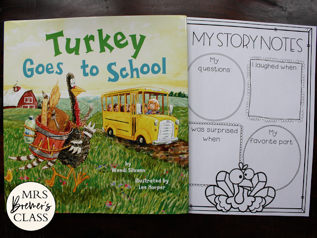 Turkey Goes to School book activities unit with Common Core aligned literacy companion activities and a craftivity for Kindergarten and First Grade