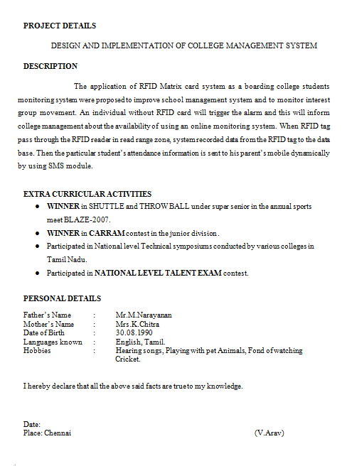 Download Final Year Engineering Student Resume