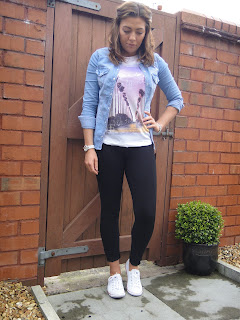 Zara, H & M, Converse, Leggins and top, denim shirt, 