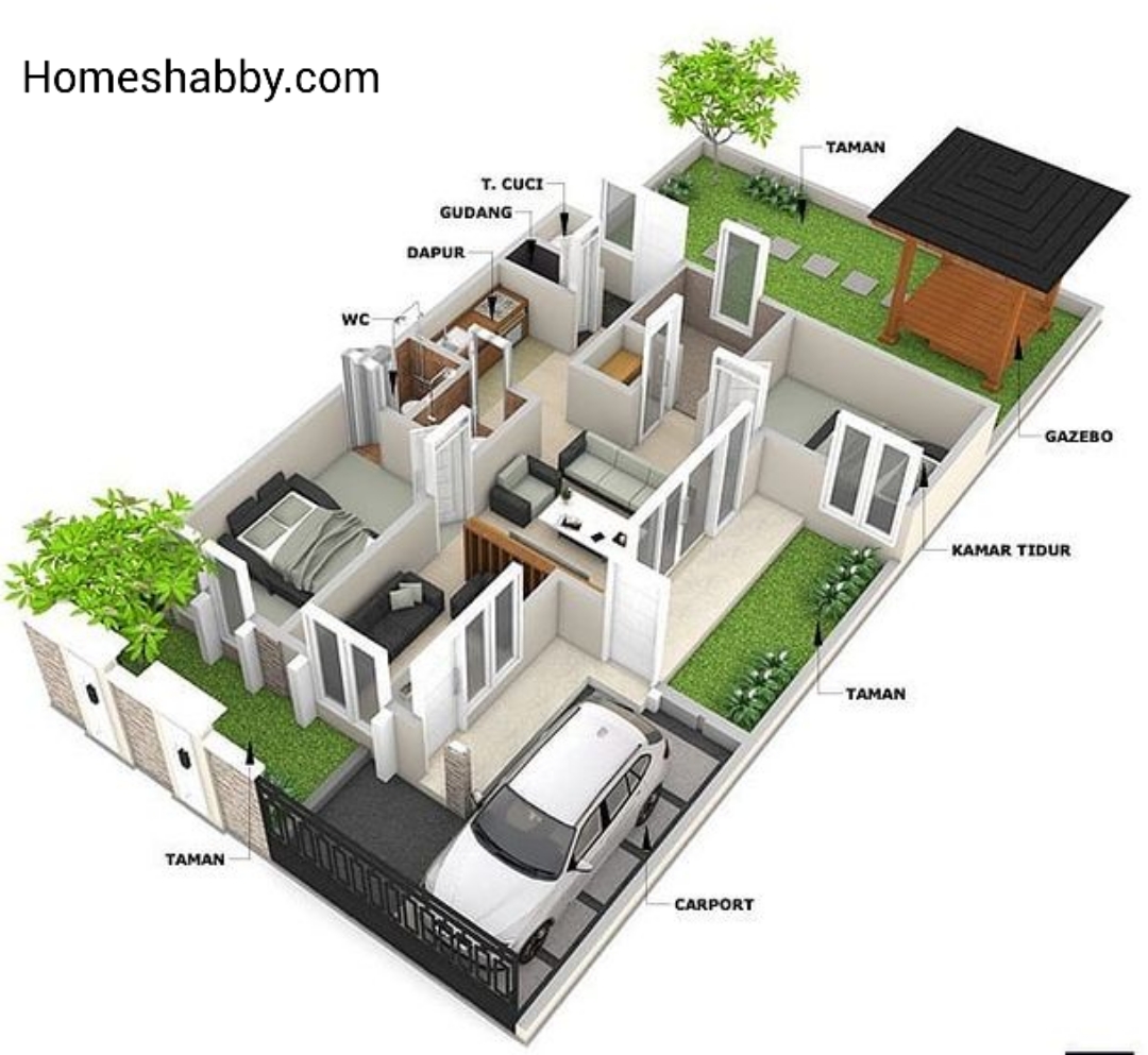 Desain Dan Denah Rumah Ukuran 8 X 16 M Ada Gazebo Di Taman Belakang Untuk Bersantai Homeshabbycom Design Home Plans