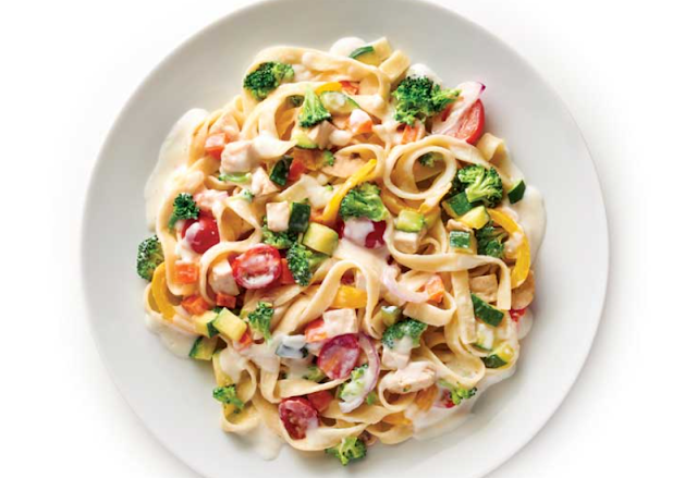 garden vegetables with alfredo pasta