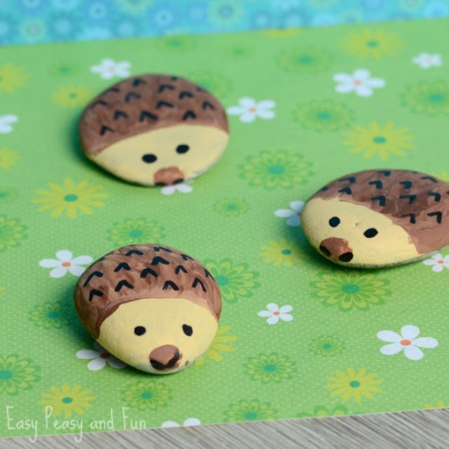 how to paint a hedgehog rock - easy rock painting design for kids