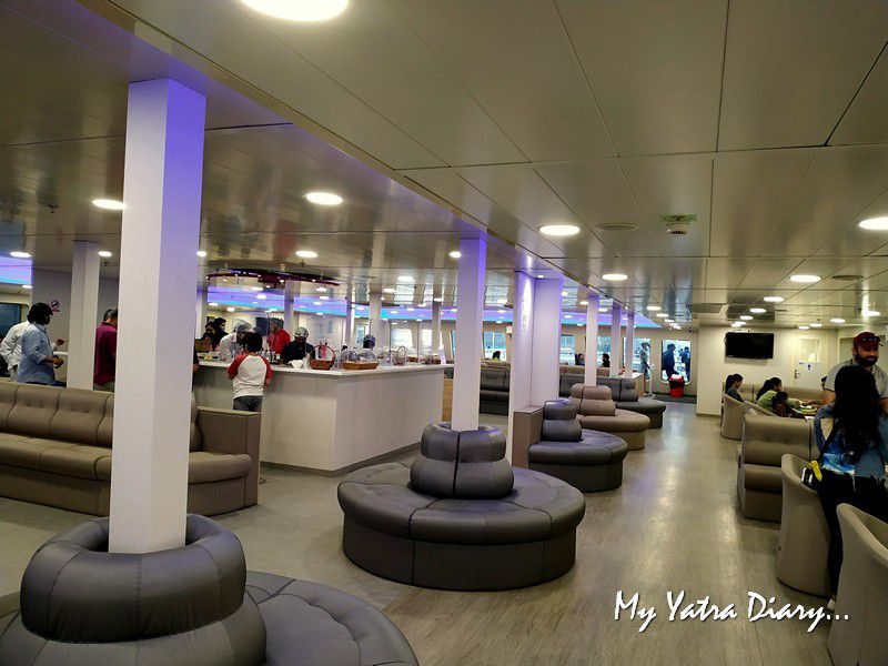 High class luxury ac cafetaria in the M2M Ro-Ro ferry Mumbai to  Alibagh