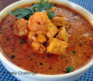 Paneer and Shrimp in Yogurt Sauce