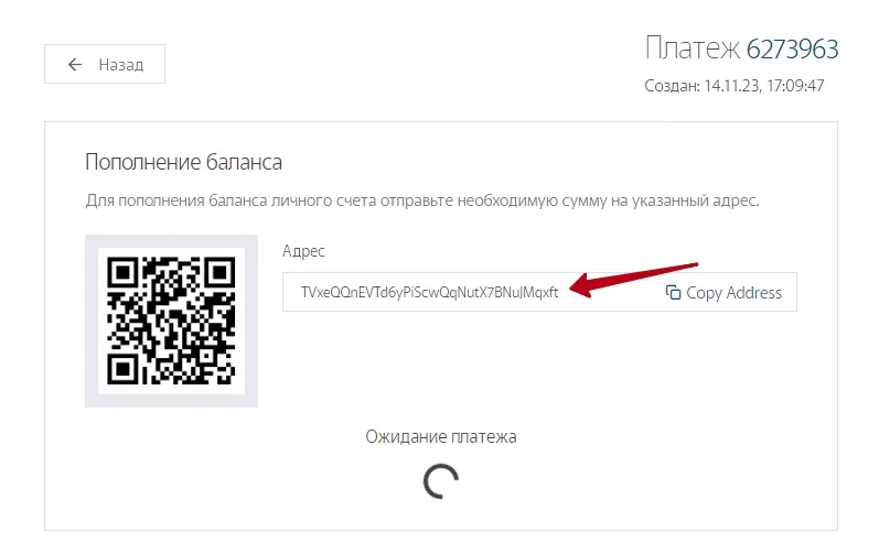 Пополнение баланса в Spreads Search System 3