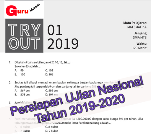 Latihan Soal Try Out Kelas 9 Matematika Edisi 2019 2020 Info