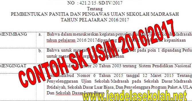 Contoh SK Panitia Ujian Sekolah 2017 ~ jendela sekolah.net