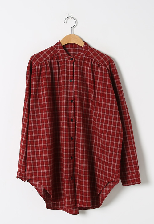 Rounded Hem Windowpane Check Blouse